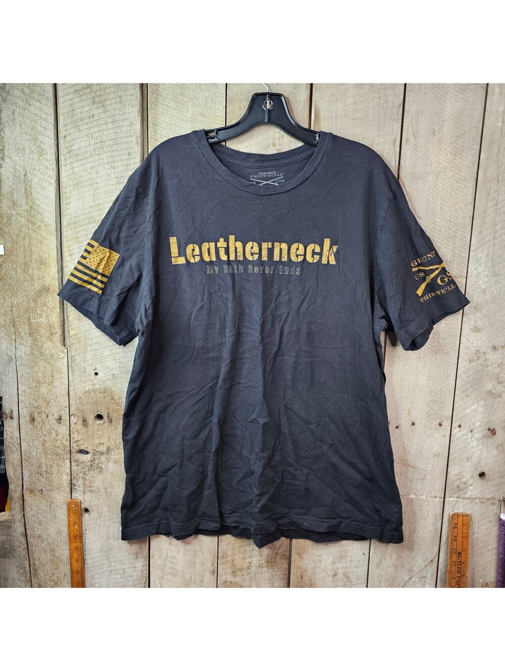 Grunt Style Leatherneck T-Shirt Men's XXL Black USMC American Flag Short Sleeve